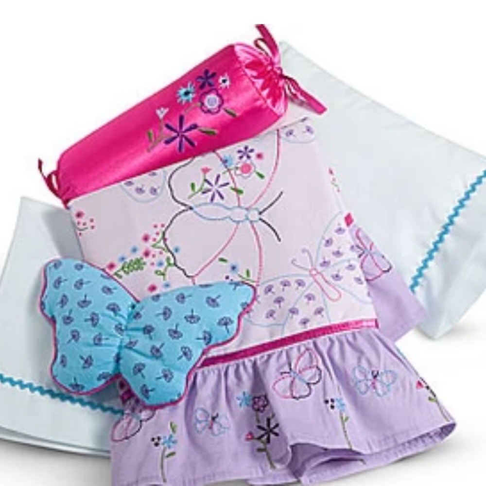 American Girl BUTTERFLY BEDDING Top Sheet Bedspread 3 Pillows Pillowcase